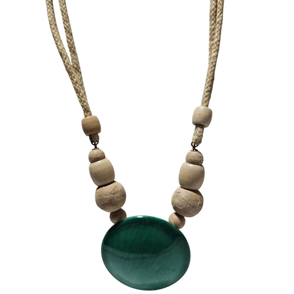 Bohemian Style Wood Green Stone Beaded Chunky Necklace Statement Jewelry Women